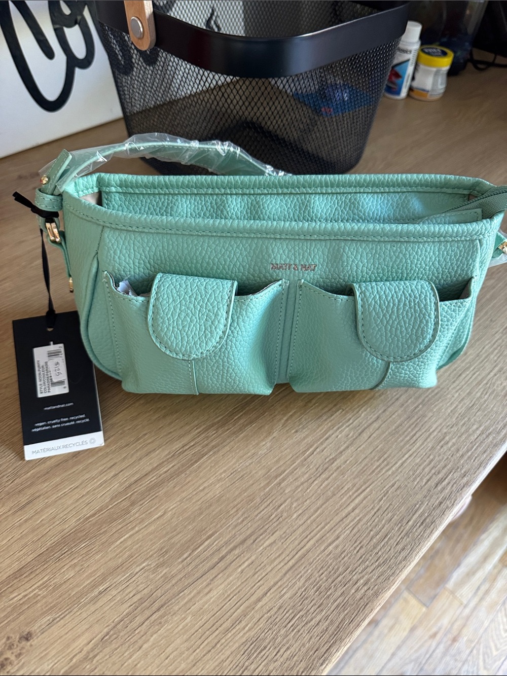 Matt & Nat Mint Green Pebbled Leather Crossbody Organizer